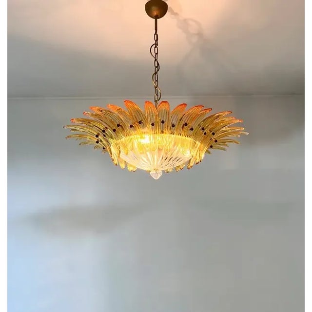 Mid-Century Modern Murano Chandelier Ceiling Light Original Palmette, Amber Glasses and Transparent Glass For Sale - Image 3 of 6
