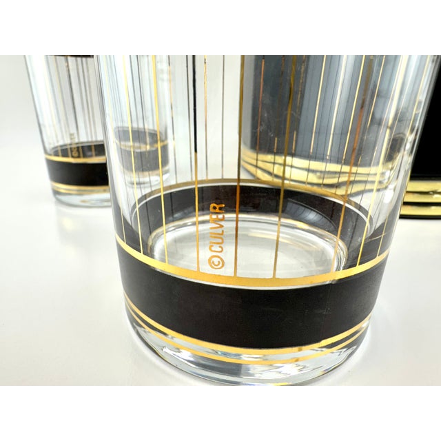 Mid-Century Modern 1960s Mid-Century Modern Culver Black and Gold Lowball Glasses With Coordinating Ice Bucket – Set of 5 For Sale - Image 3 of 10
