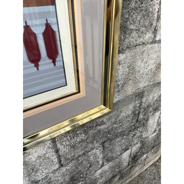 Large 1980s Art Deco Revival Framed Silkscreen "Rendezvous" Signed by the Artist. For Sale - Image 17 of 18