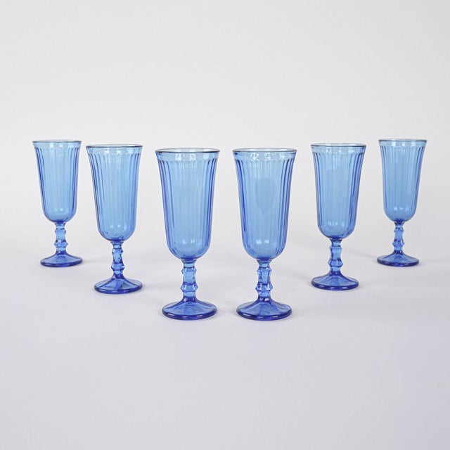 1970s Vintage Italian Cobalt Champagne Glasses, 1970s, Set of 6 For Sale - Image 5 of 9