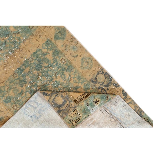 Tribal Vintage Distressed Turkish Handmade Turquoise Wool Rug For Sale - Image 3 of 10