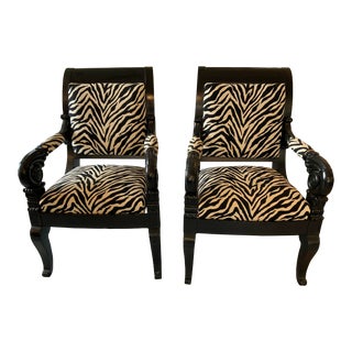 Pair of Lacquered Zebra Arm Chairs For Sale