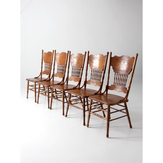 Vintage Oak Dining Chairs Set of 5 For Sale - Image 9 of 18