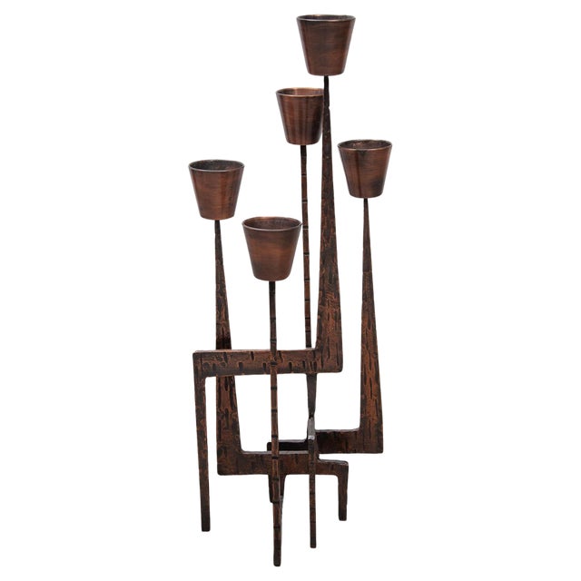 Brutalist Candleholder Sculpture in Wrought Iron, France, 1970s For Sale