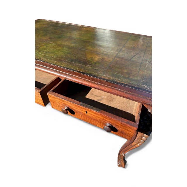 French Louis XV Style Carved Walnut Partners Desk With Leather Top. For Sale - Image 11 of 16