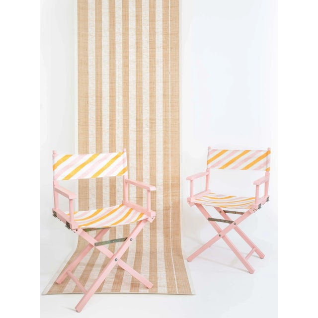 Late 20th Century Set of Pink Director's Chairs With Palm Orleans Cabana Stripe Ribbon in Spritz Fabric For Sale - Image 5 of 6