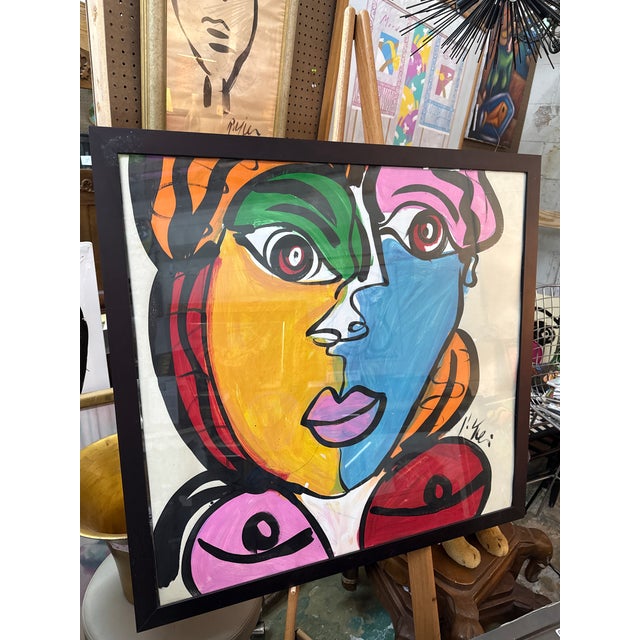Abstract 1970s Peter Keil Abstract Picasso Cubist Painting For Sale - Image 3 of 7