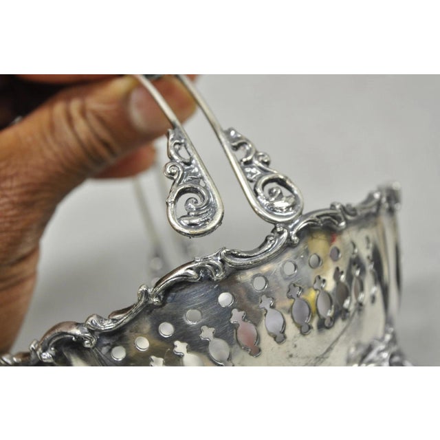 Antique Wallace Bros Victorian Silver Plated Reticulated Small Basket Nut Dish For Sale - Image 12 of 15