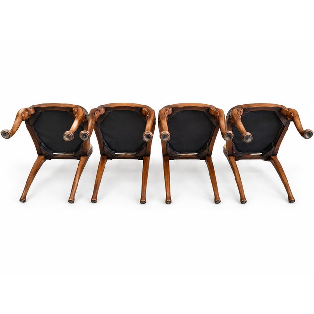 Wood Set of 4 Vintage Queen Anne Style Burl Wood Dining Chairs For Sale - Image 7 of 7