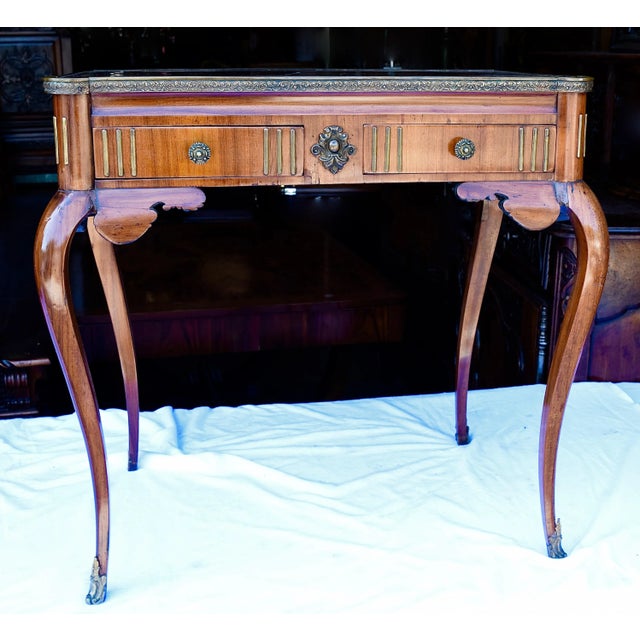 19th c. French Marble Top End Table with bronze mounted detail