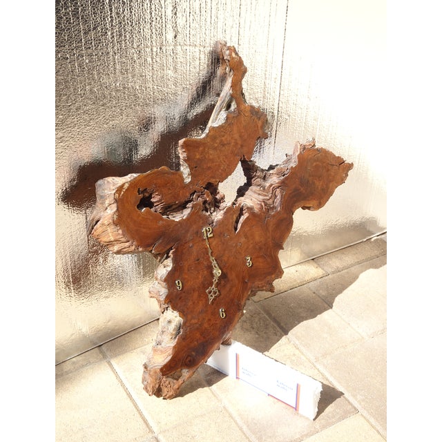 Abstract Vintage Live Edge Burl Redwood Wall Clock For Sale - Image 3 of 15