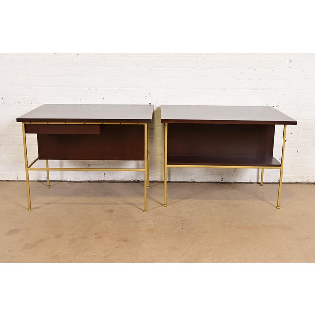 Paul McCobb Irwin Collection Mahogany and Brass Nightstands or End Tables, Newly Refinished For Sale - Image 9 of 11