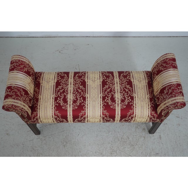Chippendale Chippendale Style Cherry Damask Upholstered Window Bench For Sale - Image 3 of 12