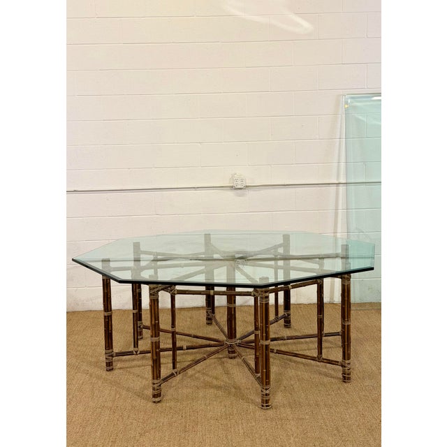 Brown McGuire California Modern Octagonal Bamboo Rattan and Glass Dining Table For Sale - Image 8 of 12