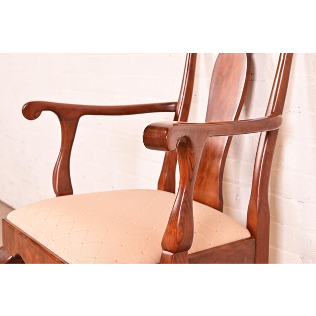 Brown Stickley Queen Anne Carved Solid Cherry Wood Armchairs, Pair For Sale - Image 8 of 15