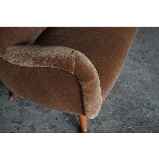 3-Seater Sofa from Berga Mobler with Brown Mohair Upholstery from Pierre Frey, Denmark, 1940s For Sale - Image 4 of 9