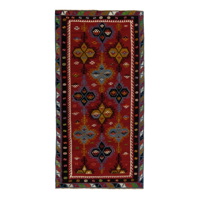 Red Handwoven Vintage Tribal Kilim in Red and Black With Geometric Patterns For Sale - Image 8 of 8