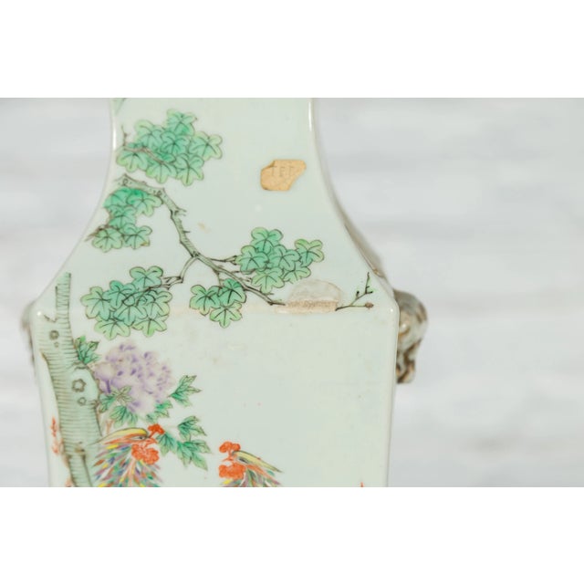 Off-white 19th Century Chinese Qing Hand-Painted Flower & Bird Altar Vase For Sale - Image 8 of 13
