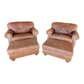 Legacy Leather International Inc. Club Chairs & Ottomans - a Pair For Sale