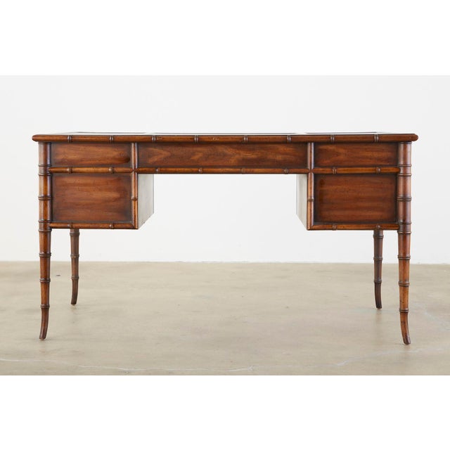 Midcentury Faux Bamboo Leather Top Writing Desk by Drexel Chairish