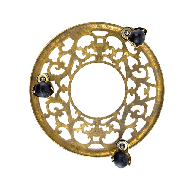 Mid-Century Brass Filigree Plant Caddy With Castors, Rolling Stand For Sale - Image 14 of 14