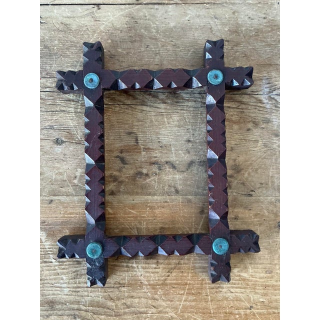 Wood Vintage Boho Tramp Art Frame For Sale - Image 7 of 10
