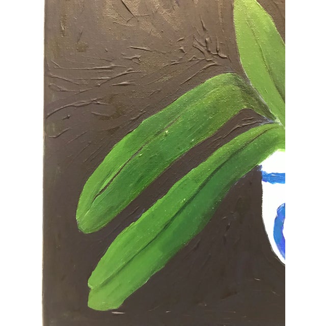 Black Fresh and Modern Still Life With Orchid Painting For Sale - Image 8 of 11