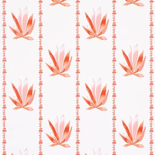 Schumacher X Peg Norriss Agave Stripe Wallpaper in Grapefruit - 10 Yards For Sale