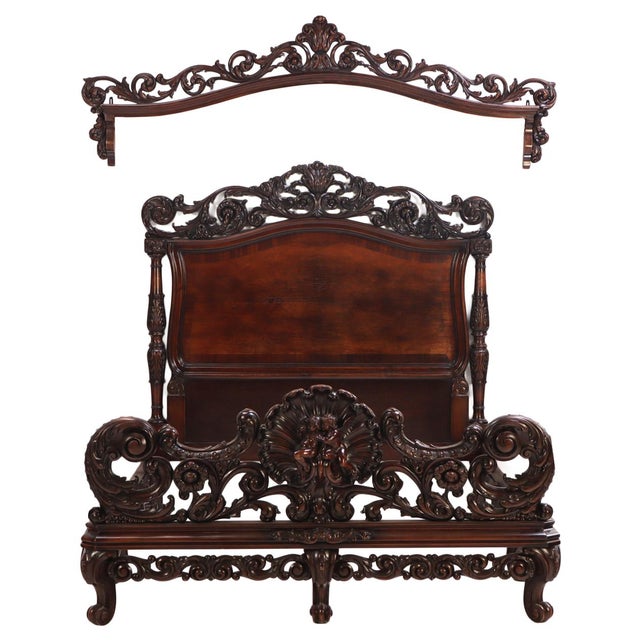 Brown Carved Walnut Marriage Bed, C. 1890 For Sale - Image 8 of 8