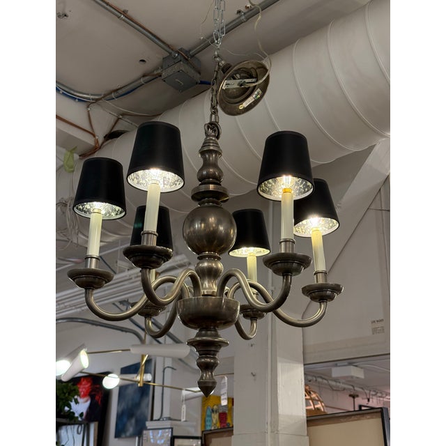 Chapman Six Light Chandelier + Black Shades For Sale - Image 11 of 12