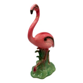 Mid 20th Century Strutting Proud Pink Flamingo Ceramic Tabletop Statue by Leftons (Repaired) For Sale