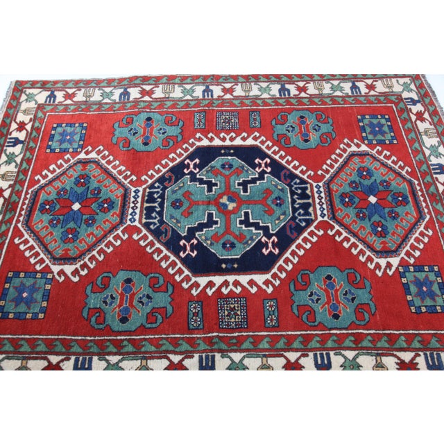 Red Vintage Azerbaijani Lori Pambak Rug – Fine Handwoven Pure Wool -4' 7'' X 6' 5' For Sale - Image 8 of 14