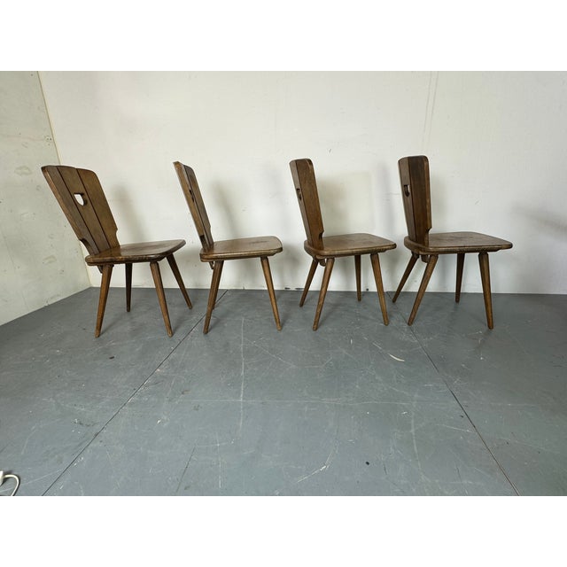 1950s Vintage Brutalist Oak Dining Chairs, 1960s, Set of 4 For Sale - Image 5 of 9