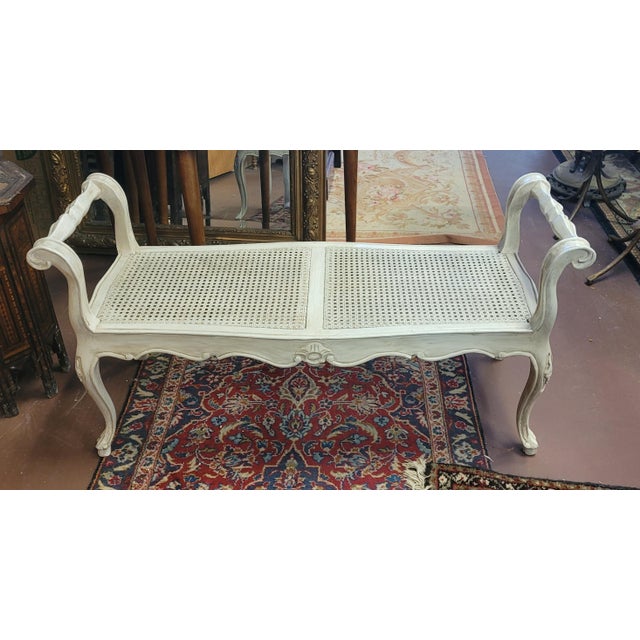Cream Vintage Cane Seat Window Bench For Sale - Image 8 of 10