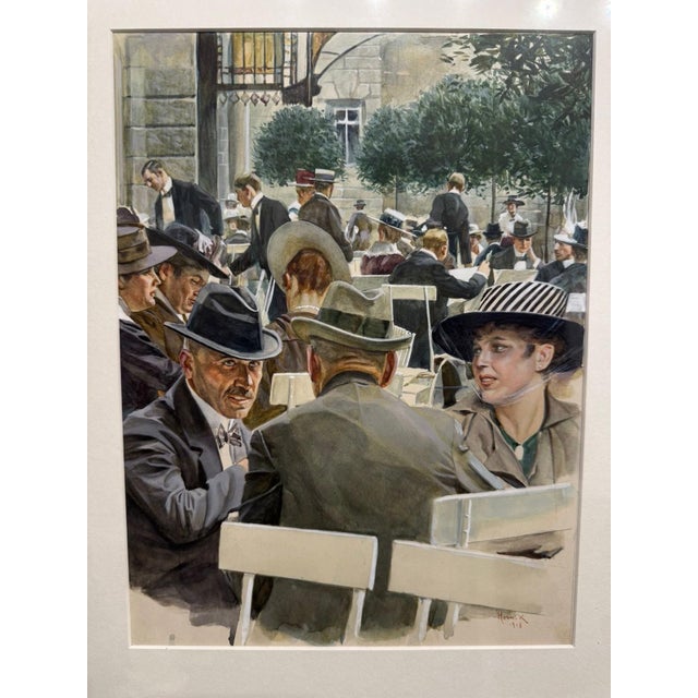 Franz František Horník-Lánský, Coffee House Terrace, Mixed Media, Framed For Sale - Image 12 of 13