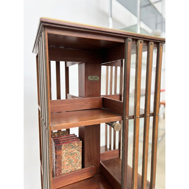 Mahogany and Brass Rotating Bookcase from G. Borgeaud, 1900 For Sale - Image 9 of 16