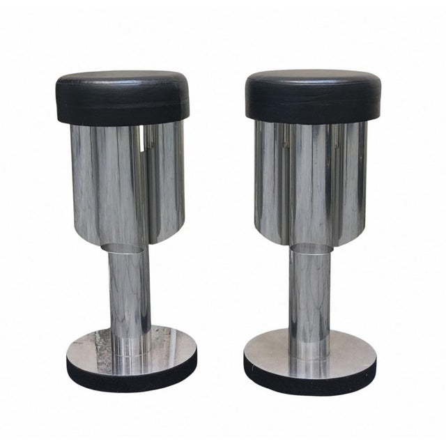 Black Tall Chrome and Leather Bar Stools, Italy, 1970s, Set of 2 For Sale - Image 8 of 8