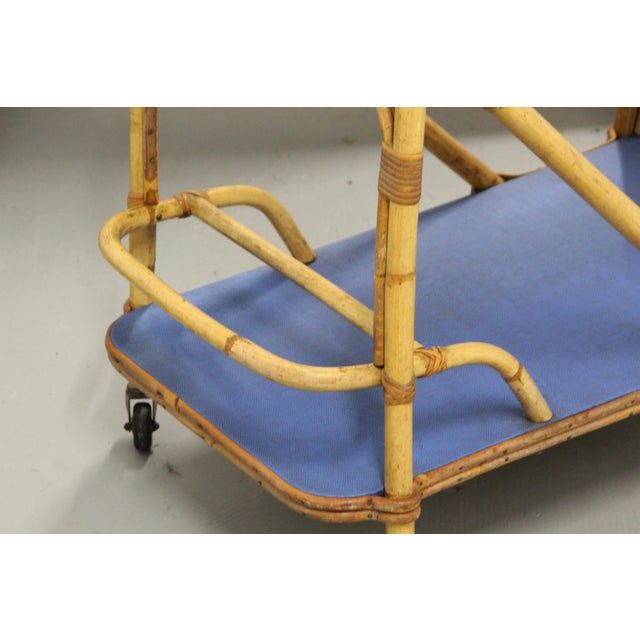 Mid-Century Bamboo and Rattan Rectangular Serving Bar Cart Trolley, France, 1960s For Sale - Image 12 of 14