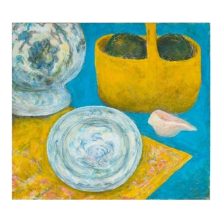 Yellow Basket With Shell by Jean Hannon For Sale