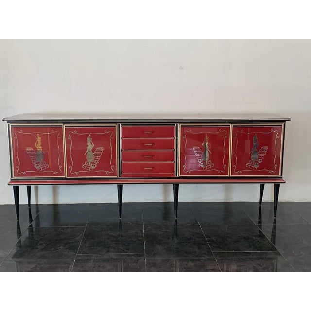 Credenza by Umberto Mascagni Rosso Bordeaux, 1950s For Sale - Image 9 of 15