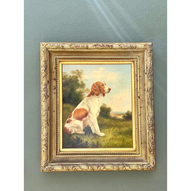 English Vintage Landscape Oil Painting With Dog For Sale - Image 3 of 14