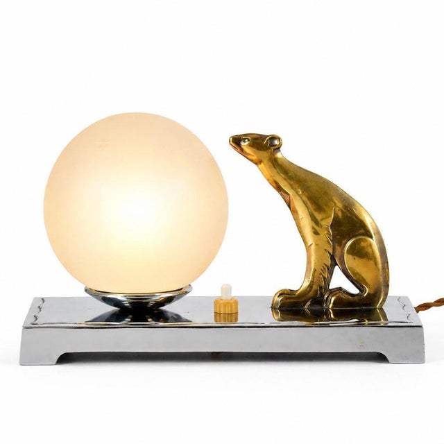 Art Deco Animal-Figure Table Lamp with Frosted Glass Globe, 1940s For Sale - Image 11 of 11