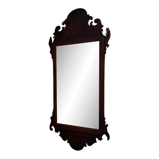 19th-Century American Mahogany Scrollwork Wall Mirror With Original Foxed Glass For Sale