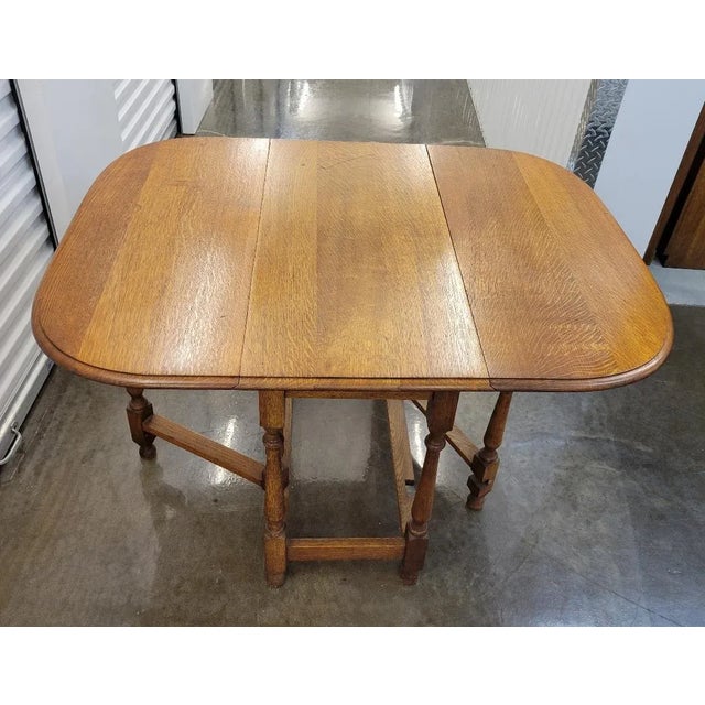 Wood Antique English Gateleg Honey Oak Drop-Leaf Table For Sale - Image 7 of 13