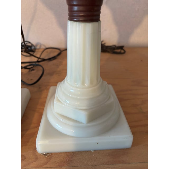 Pair of 19th Century Milk Glass Base Electrified Oil Lamps For Sale - Image 4 of 9