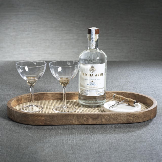 Banyan Mango Wood with Rattan Inlay Oval Tray, Large For Sale - Image 4 of 7