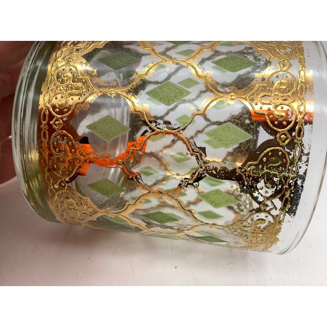 Mid 20th Century Culver Valencia 22kt Gold and Green Diamond Cocktail Glass Set of 2 For Sale - Image 12 of 12