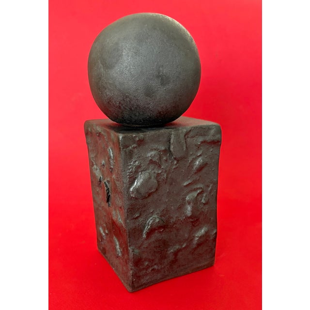 Matt Black Brutalist Ball and Column Sculpture For Sale - Image 4 of 8