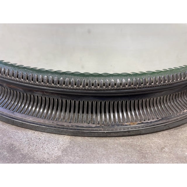 Unique antique Sheffield silver plated plateau - resting on four english regency inspired feet, pierced edge and mirrored...