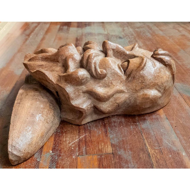 19th Century or Earlier Folk Art Carved Bearded Figure Head in Oak, North Wind Sea God For Sale - Image 9 of 16
